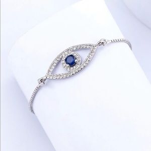 Adjustable Silver Diamond Cz Blue Eye Bracelet OS New